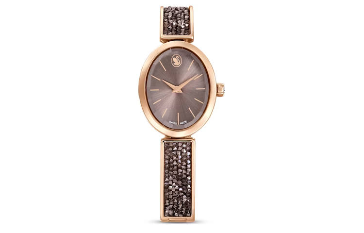Swarovski Crystal Rock Oval Wrist Watches Quartz Movement Metal Strap Tan Watch Dial Women's Watch