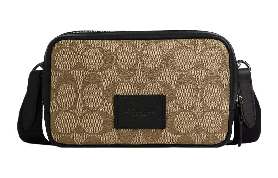COACH Carrier Canvas With Smooth Calfskin Crossbody Bags Small Men's Khaki