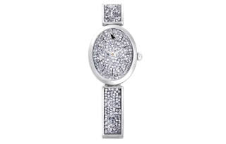 Swarovski Crystal Rock Oval Wrist Watches Quartz Movement Metal Strap Silver Dial Women's Watch