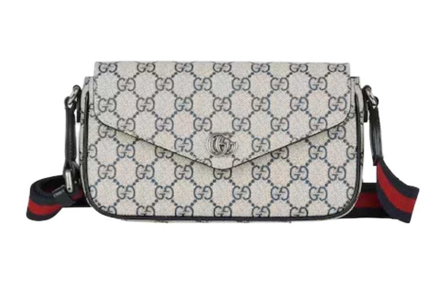 GUCCI Ophidia Canvas With Leather Trim Canvas Bag, Shoulder Bag, Crossbody Bag Mini Women's Beige & Blue