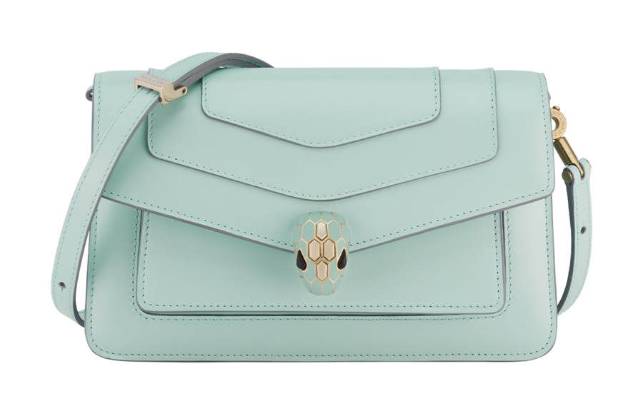BVLGARI Serpenti Forever Calfskin Handbag, Shoulder Bag Women's Light Blue