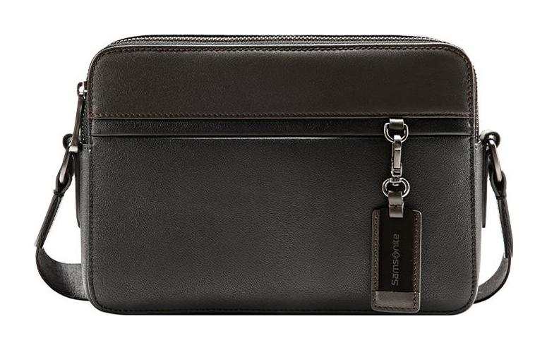 Samsonite SAMSONITE Cow Leather Shoulder Bag, Crossbody Bag Men's Black