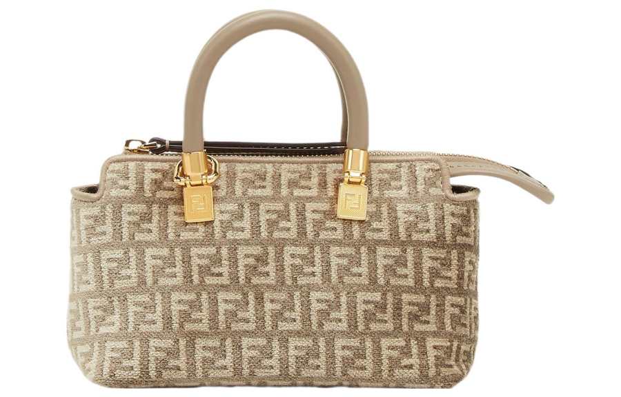 FENDI By The Way Calfskin With Cotton Boston Bag, Shoulder Bag, Crossbody Bag, Handbag Mini Women's Dove Gray