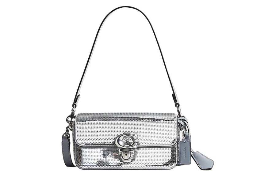 COACH Studio Cow Leather Baguette Bag Crossbody Bag, Shoulder Bag Small Women's Silver