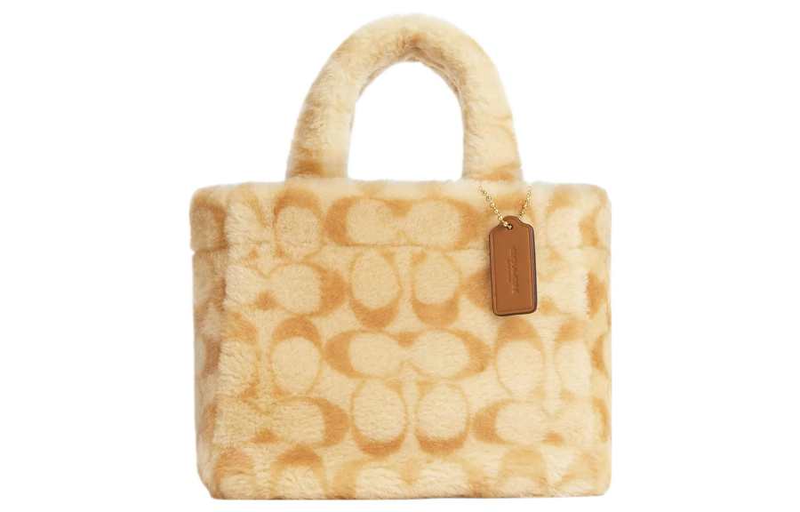 COACH Shearling With Smooth Leather Tote Bag, Shopping Bag, Shoulder Bag, Crossbody Bag, Handbag Large Women's