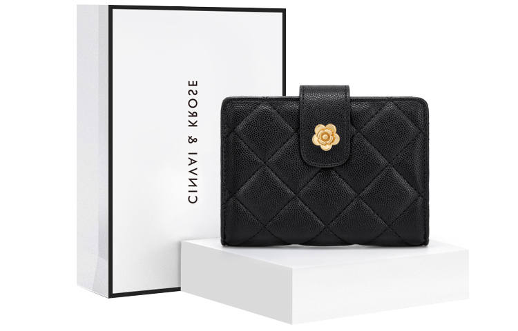 CinvaiKrose XINWAYI·KELUOSI Cow Leather With Synthetic Leather Coin Card Holder Clutch Wallet Regular Women's Black/Ecru