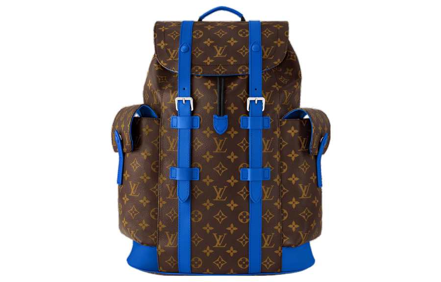 LOUIS VUITTON LOUIS VUITTON CHRISTOPHER Coated Canvas With Cow Leather Backpack Medium Men's Brown & Blue