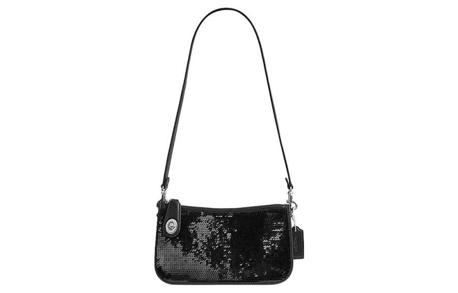 COACH Penn Cow Leather Shoulder Bag, Handbag, Shoulder Bag Small Women's Black
