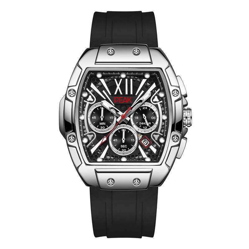PEAK Long Distance Flight Collection Quartz Movement Silicone Strap Watch Men's Watches Black Dial