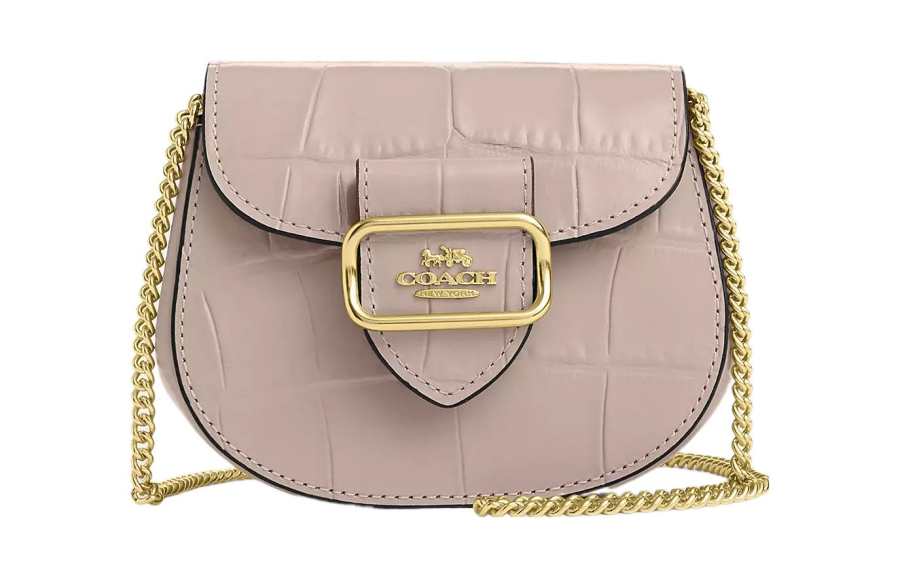 COACH Morgan Crocodile Embossed Leather One Shoulder Crossbody Card Holder Women's Gray Birch