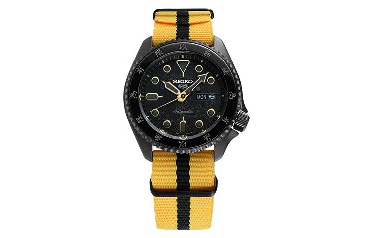 SEIKO 5 Mechanical Movement Leather Strap Watch Unisex Black Dial