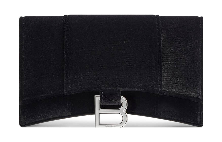 Balenciaga Hourglass Velvet Jersey Wallet On Chain Black