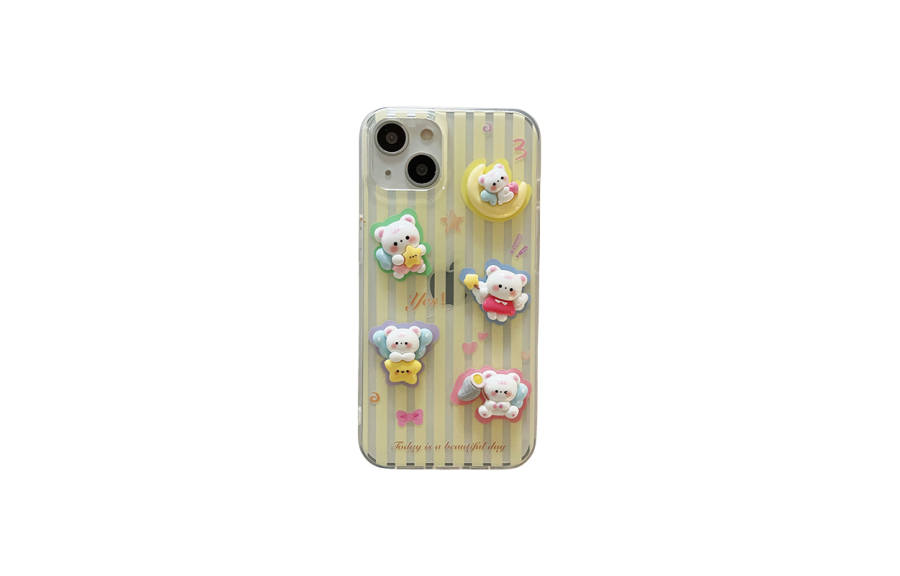 Icona TPU Material Cute Stripes 3D Effect Bear Chain Phone Cases Compatibility With IPhone 12/13/14/15/Pro/Max