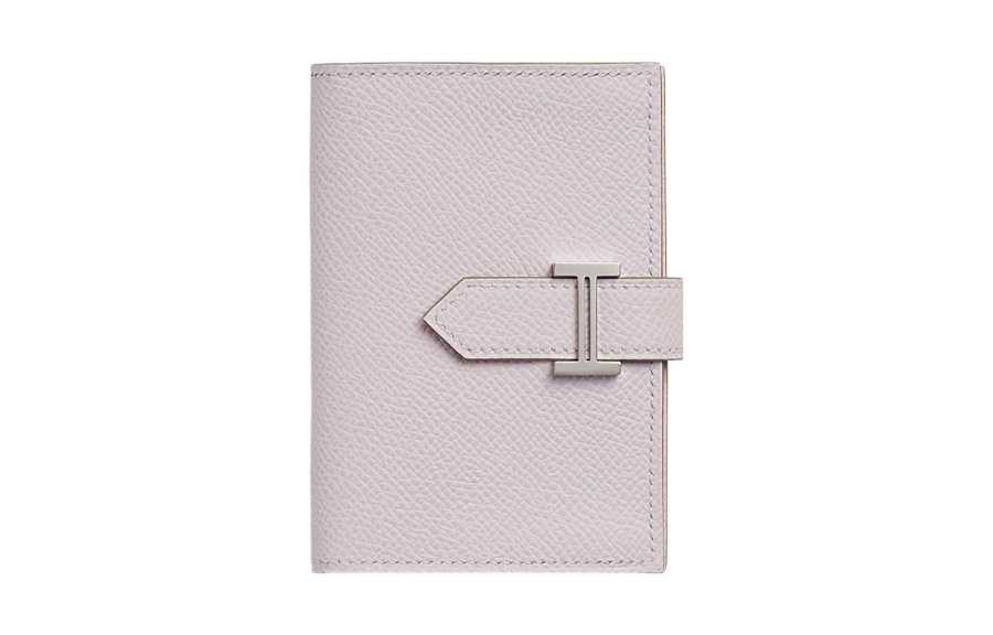 HERMES Bearn Silver Tone Buckle Epsom Leather Card Holder, Wallet Women's 09 Mauve Pale Dream Purple