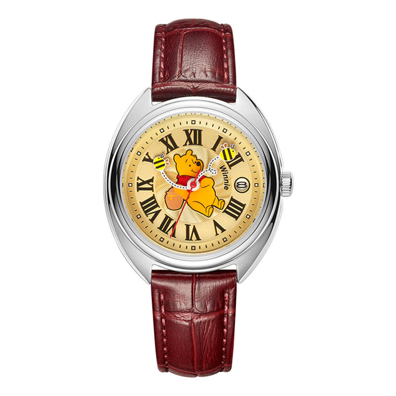 Disney Poof Series Quartz Movement Leather Strap Watch Unisex Yellow Watch Dial