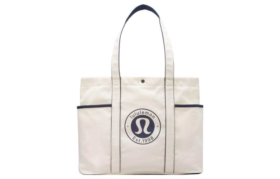 Lululemon Daily Cotton Blend Canvas Tote Bag, Shopping Bag, Handbag Unisex Natural & True Marine Blue