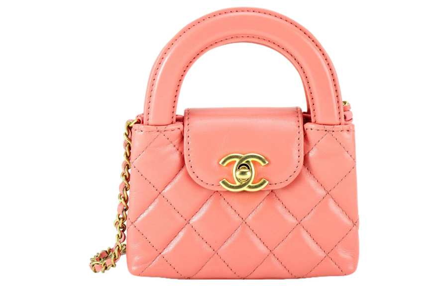 CHANEL Cow Leather Clutch, One Shoulder Handbag Extra Mini Women's Coral Pink