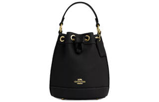 COACH Dempsey Pebble Leather Bucket Bag, One Shoulder Handbag Mini Women's Black