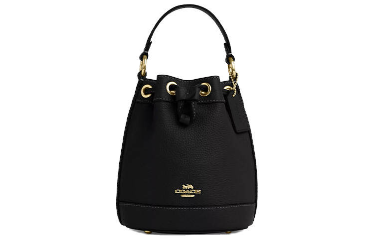 COACH COACH Dempsey Pebble Leather Bucket Bag, One Shoulder Handbag Mini Women's Black
