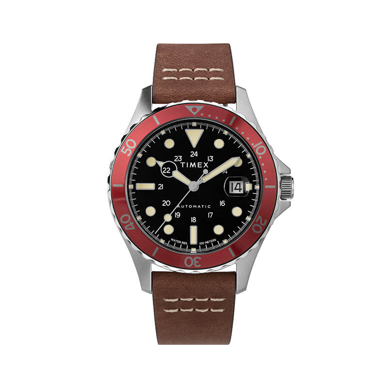 TIMEX Wrist Watches Automatic Mechanical Movement Genuine Leather Strap Black Dial Men's Watches