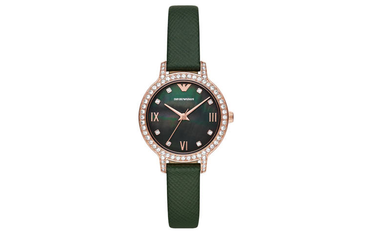 EMPORIO ARMANI Three Hand Green Leather Watch