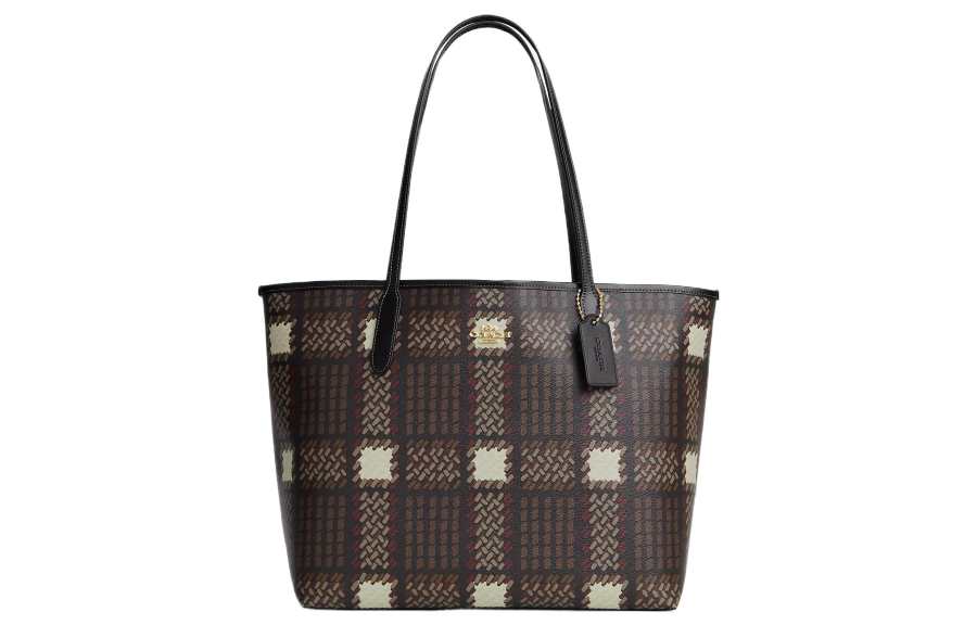 COACH City Coated Canvas With Leather Tote Bag, Shopping Bag, Handbag, Shoulder Bag Large Women's Brown