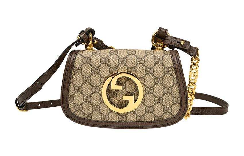 GUCCI Blondie Fabric With Leather Shoulder Bag, Crossbody Bag Mini Women's Ebony