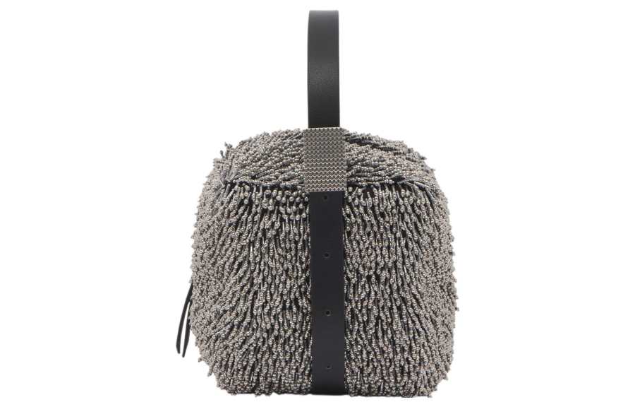 Lanvin Adjustable Strap Calfskin One Shoulder Handbag Women's Silver & Black