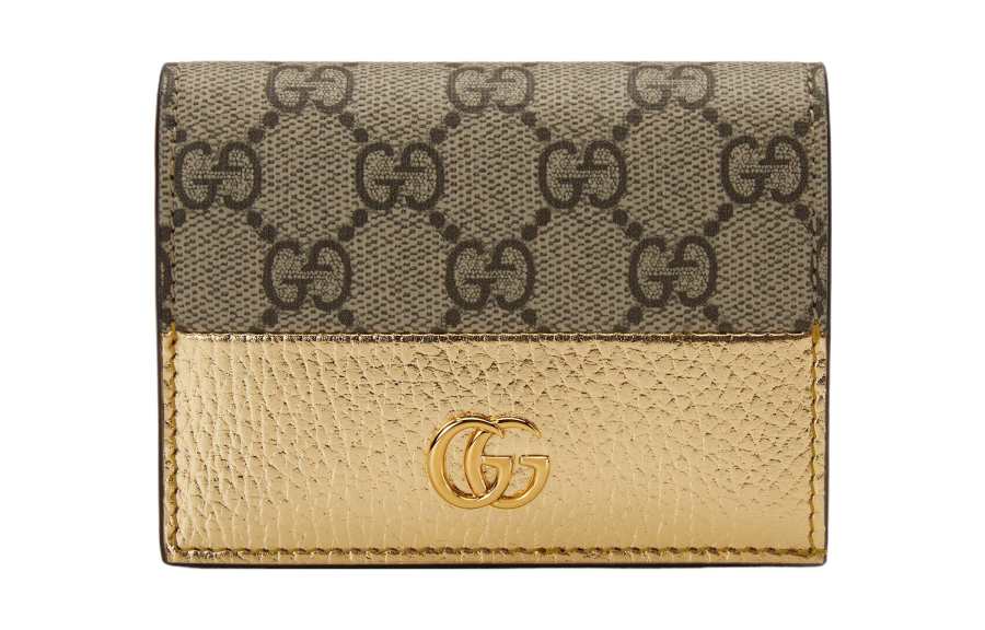 GUCCI GG Marmont Canvas With Leather Card Holder Regular Women's Gold & Brown
