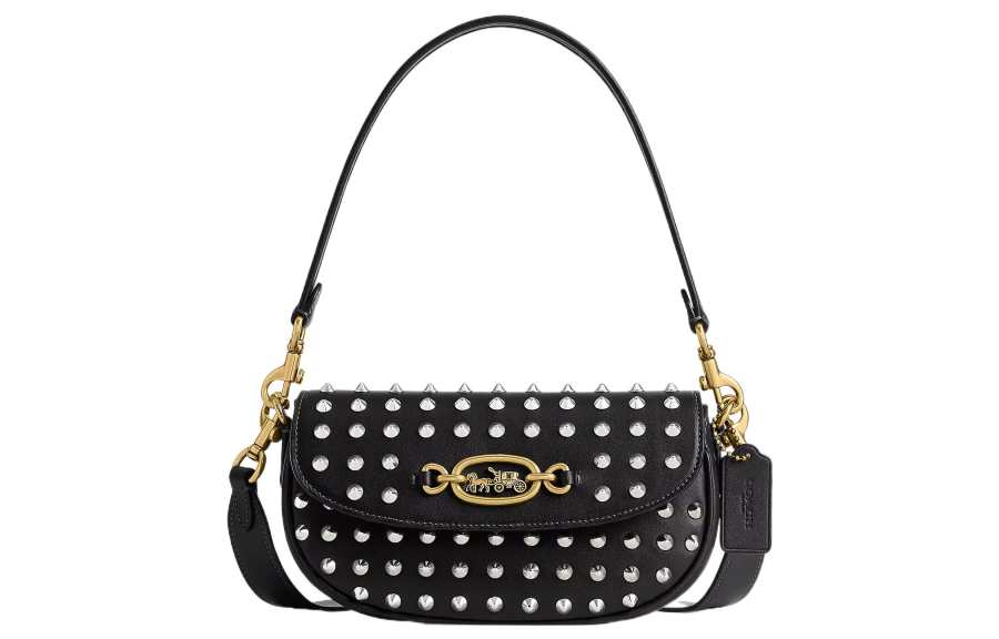 COACH Zip Shoulder Bag Glove Tanned Leather Saddle Bag Handbag, Shoulder Bag Medium Women's Black
