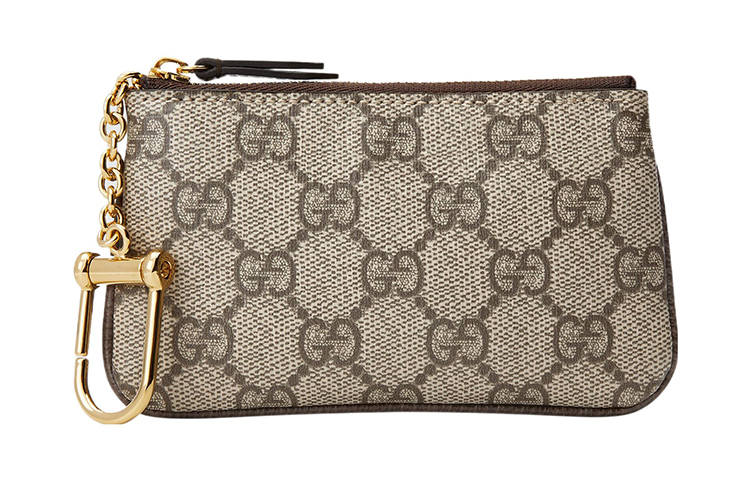 GUCCI Ophidia Canvas With Leather Canvas Bag Key Pouch Women's Beige & Ebony