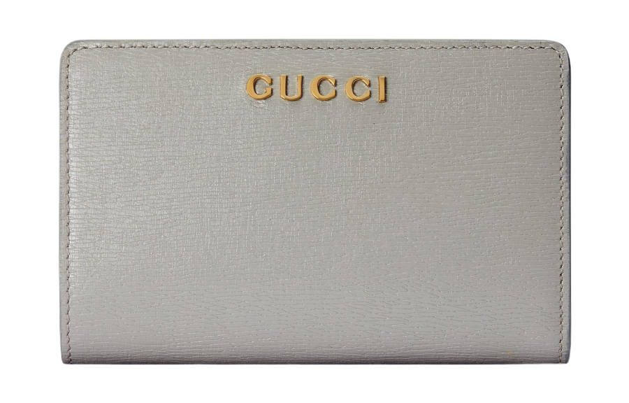 GUCCI Leather Wallet Women's Light Gray