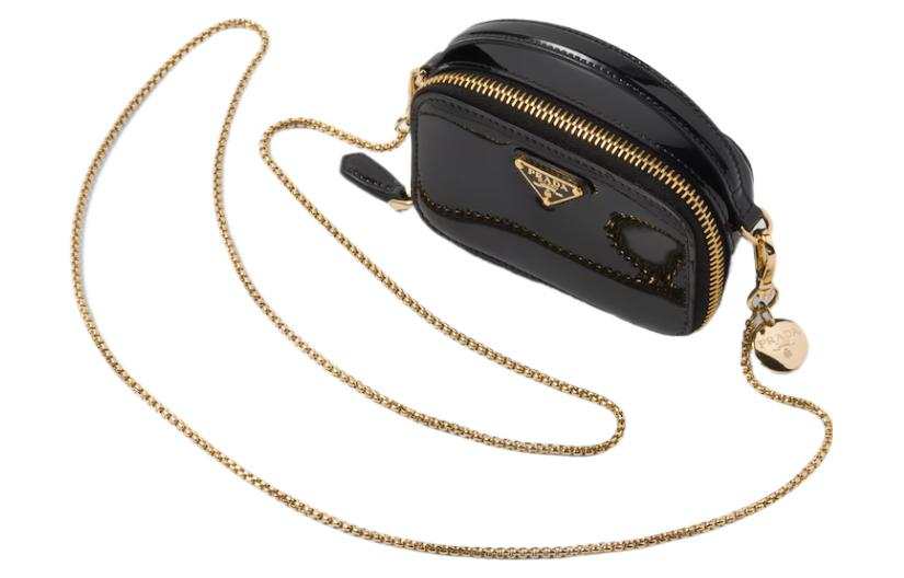 PRADA PRADA Patent Leather Clutch Handbag Mini Women's Black