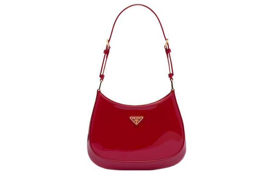 PRADA Cleo Patent Leather, Leather Portable Crossbody Bag, Shoulder Bag Women's Cherry Red