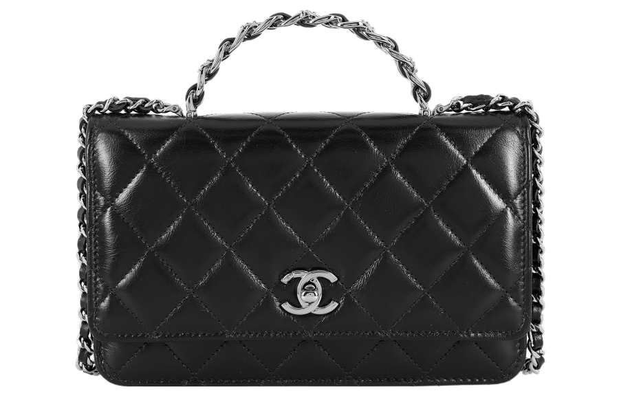 CHANEL Cow Leather Material Dark Silver Chain Shoulder Bag, Crossbody Bag, Handbag Regular Women's Black