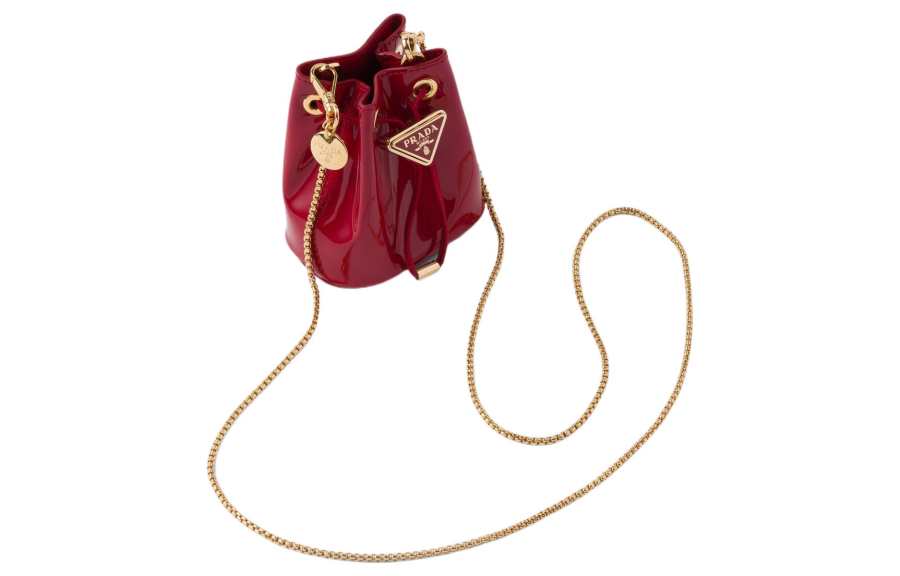 PRADA PRADA Patent Leather Clutch Mini Women's Cherry Red