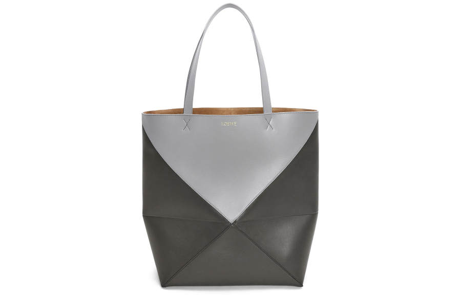 LOEWE Shiny Cow Leather Tote Bag, Shopping Bag, Shoulder Bag, Handbag Large Men's Pearl Gray & Dark Gray