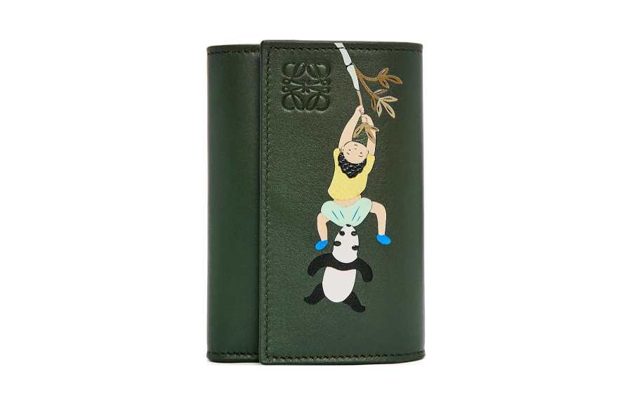 LOEWE Suna Fujita Collaboration Satin Cow Leather Wallet Small Women's Dark Green