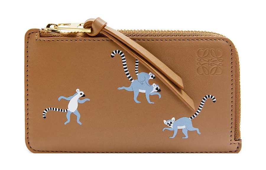 LOEWE Suna Fujita Collaboration Satin Cow Leather Card Holder Regular Women's Oak Brown