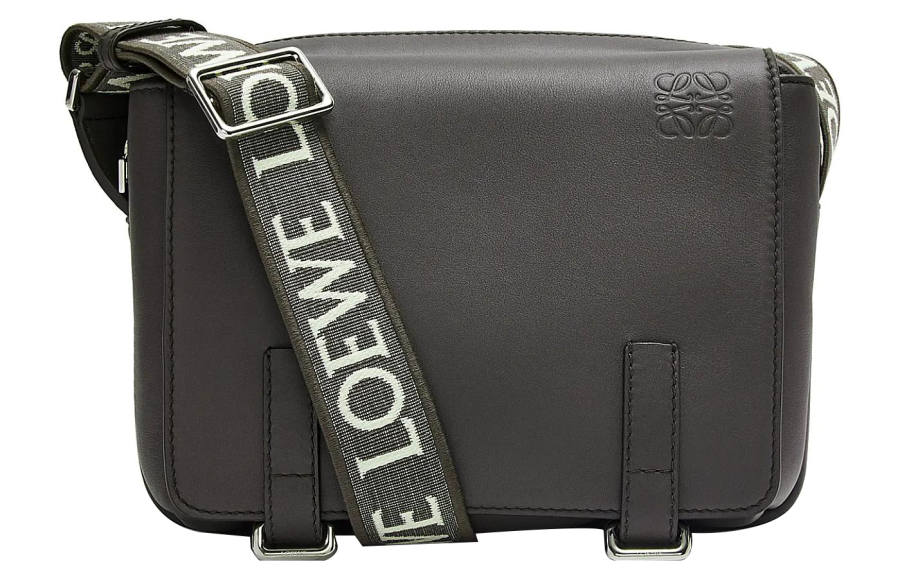 LOEWE Military Messenger Bag In Supple Smooth Calfskin And Jacquard Xs Dark Grey