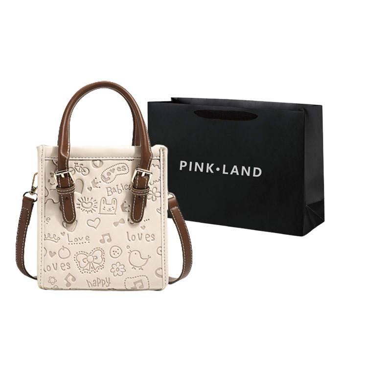 PINK·LAND Pu Sheet Music Bag, Tote Bag, Shopping Bag, Handbag, Crossbody Bag Women's Black/Pink/Ecru