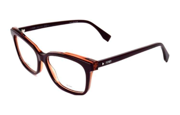 FENDI FENDI Acetate Irregular Shape Eyeglass Frames Women's Dark Red