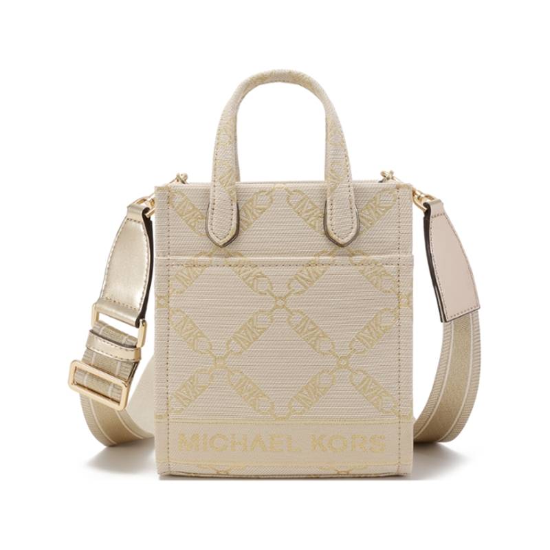 MICHAEL KORS Gigi Fabric Crossbody Handbag Extra Small Women's Ecru Gold