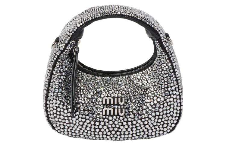 MIU MIU Wander Synthetic Crystal Silk Satin Crescent Bag, Hobo Bag, Shoulder Bag, Crossbody Bag, Handbag Mini Women's