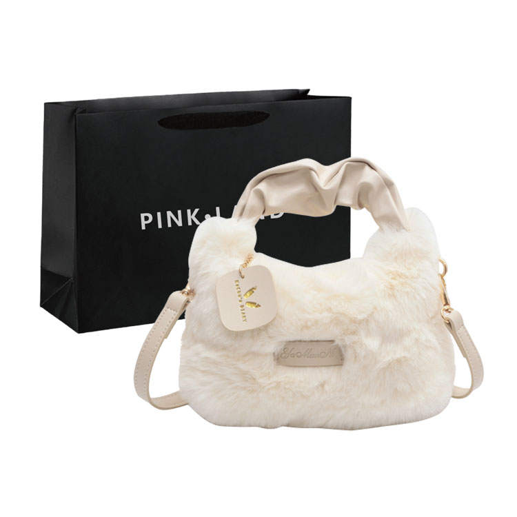 PINK·LAND Plush Tote Bag, Shopping Bag, Shoulder Bag, Handbag Women's White/Black/Pink/Khaki