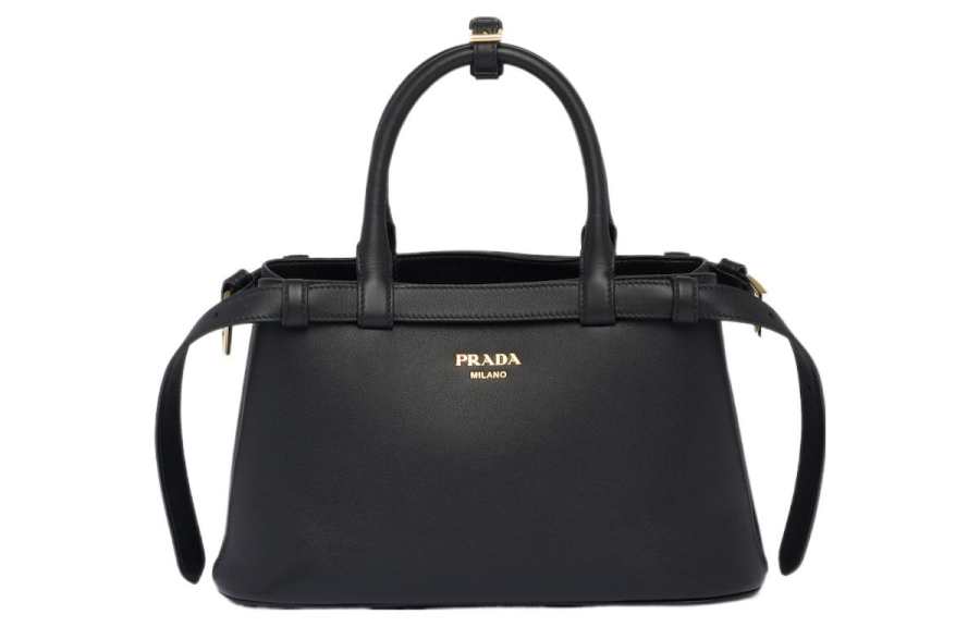 PRADA Buckle Leather Crossbody Handbag Small Women's Black