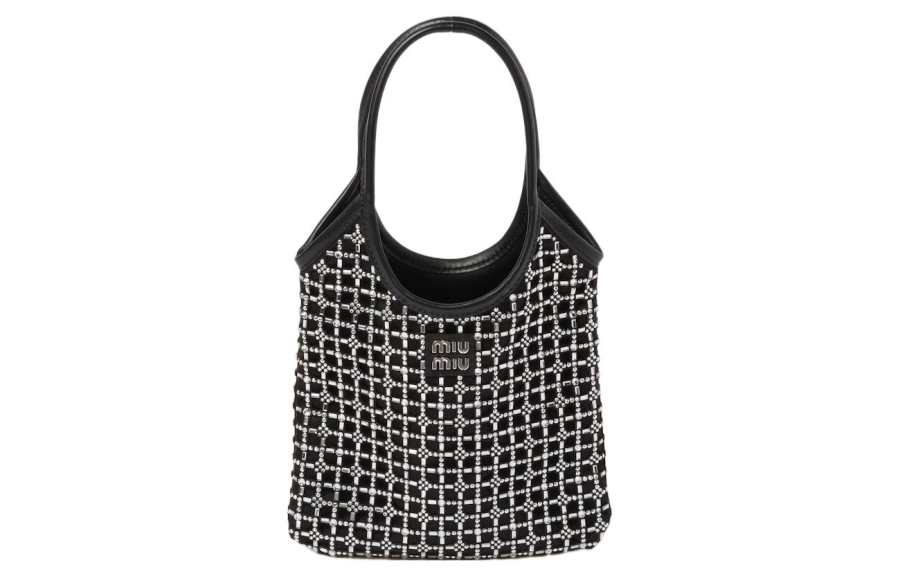 MIU MIU Satin With Textile Handbag Women's Black