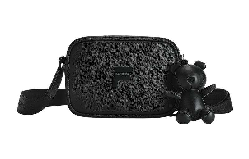 FILA FUSION Polyurethane PU Synthetic Leather Cute Bear Crossbody Bags Unisex Pitch Black