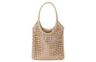 MIU MIU Fabric Handbag Women's Sand Beige Yellow