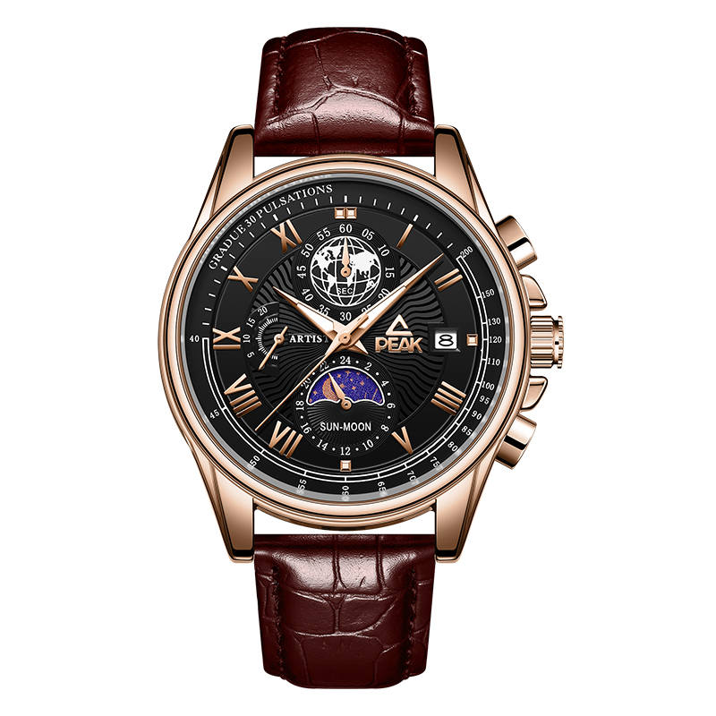 PEAK Earth Collection Quartz Movement Leather Strap Watch Men's Watches Black Dial